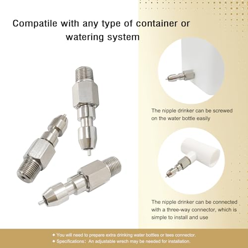 Threaded Stainless Steel Water Nipples for Rabbit (6Pcs) | Metal Automatic Watering System for Rat, Guinea Pig, Hamster, Ferrets, Mouse, Mice