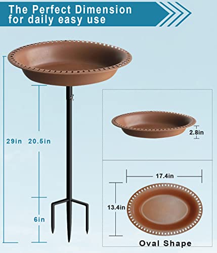 Koutemie Bird Bath for Outside 1-¼ Gallon Detachable, Deep Brown, 29 Inch | Hummingbird Baths Feeders for Outdoors, Garden Freestanding Birdbath & Birdfeeder Bowl with Metal Stake for Garden Patio Yard - color: Brown