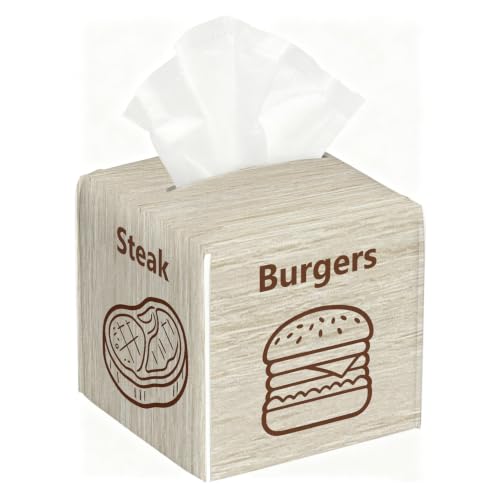 Wood Grain Food Art Tissue Holder,Rustic Kitchen Decor Gift | 4-Sided Unique Line Art Food Surface 5.2Inch PU Tissue Box Cover,Dining Room Decor Gift, Cafe Restaurant Decor Present - color: White Decoration Theme-10
