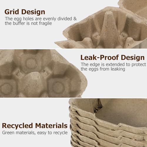 4-count Pulp Egg Cartons - 4" Mini Kraft Paper Egg Boxes - Stackable Fridge Storage Containers for Backyard Chickens, Farmers Market & Diy Packaging (10)