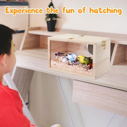Rypet Parakeet Nesting Box, Cockatiel Bird Nest Box with Perch(XL) | Wood Bird Cage House, Transparent Thwartwise Design, Warm & Durable for Cockatiel Lovebirds Budgie Finch Parrotlets Canary - size: X-Large