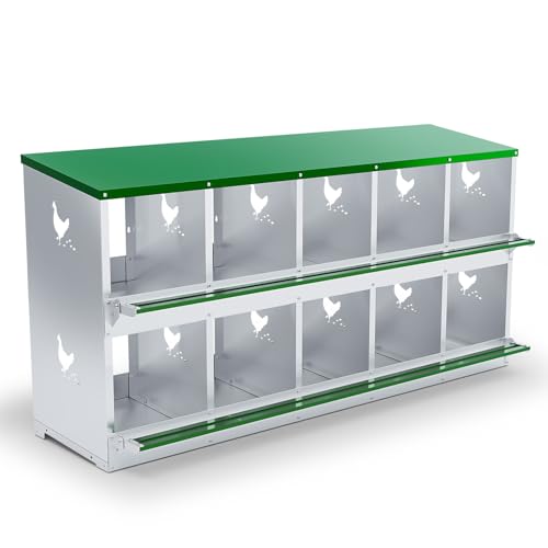 TOCRETOARE Chicken Nesting Boxes, 10 Hole Nesting Box for Laying Eggs, Heavy Duty Metal Nest Boxes for Chicken and Poultry to Collect Eggs, Chicken Laying Boxes Hens Chicken Coop Box - size: 10 Hole