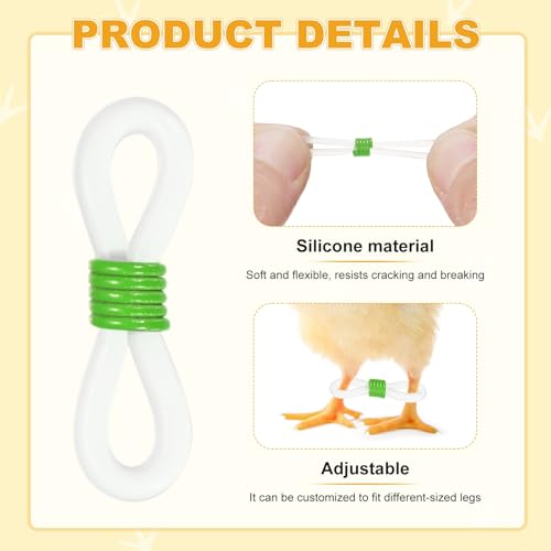 M METERXITY 50-Pack Adjustable Chick Leg Bands, 0.79" x 0.2" Silicone Chicken Leg Brace for Chicks/Ducks/Birds [Green] Poultry Leg Bands - color: Green