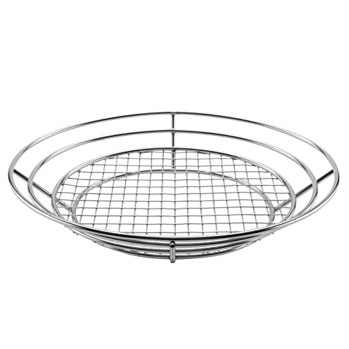 G.E.T. 4-84814 12.5" x 9.25" Stainless Steel Oval Basket with Raised Grid Base, Clipper Mill (Qty,1) | Dishwasher safe, Raised grid base, Serves finger foods, Great for Sandwiches, Fries, Appetizers and Table Service - color: Stainless Steel, size: 12.5"