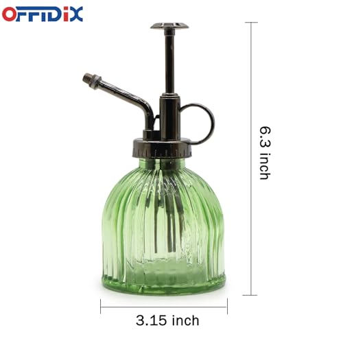 Glass Plant Mister, 6.3 Inches Tall Vintage Style Spritzer Bronze Plastic Top Pump One Hand Watering Can Indoor Plant Spray Bottle for Garden, Plants, Cleaning (Light Green) - color: F-Light Green