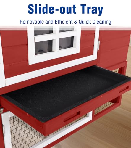 Chicken Coop with Run and Wheels Outdoor Poultry Hen House with Slide-Out Tray Chicken Cage Weatherproof Roof Predator-Proof for Backyard Red - color: 72.3"L Red & White
