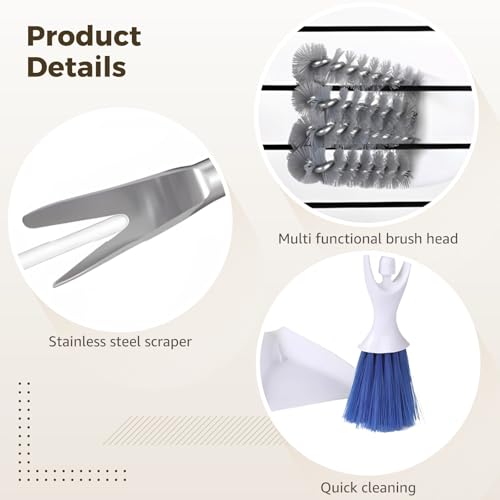 Bird Cage Cleaner Tool Set, Includes Stainless Steel Spatula, Brushes, Cleaning Fork, Small Broom, for Bird Poop Remover, Bird Cage Accessories, Easy Cleaning