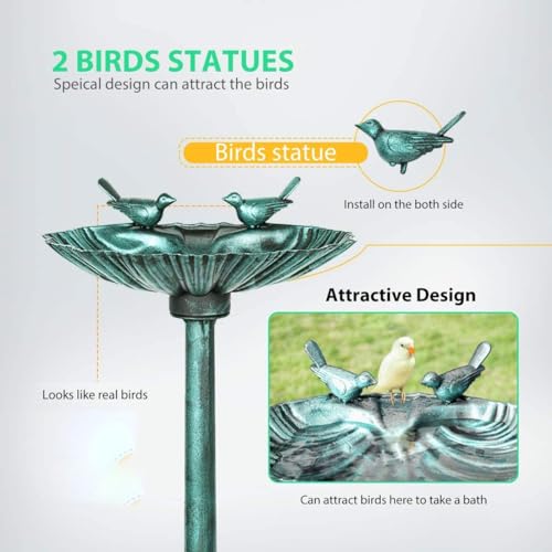 32inch Antique Bird Bath Outside Garden Weather Resistant Polyresin Backyard Expressions - color: Green