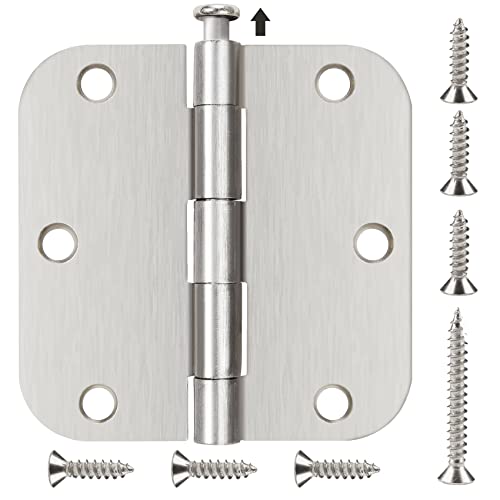 6 Pack Nickel Door Hinges Brushed Nickel 3-1/2 Interior Door Hinges Satin Nickel 3.5 Inch x 3.5"with 5/8"Radius Corners 3 ½"Silver Bedroom Residential Doors for Hinges Flat Indoor Door Hinge Hardware | 6 Pack Rounded No Squeak Interior Exterior Standard H