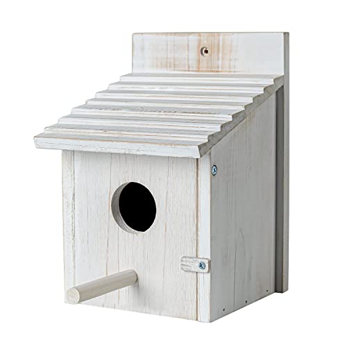 Wooden Bird House for Outside with Perch - Weatherproof Hanging Birdhouse for Finches, Bluebirds, Cardinals - Outdoor Garden Birdhouse with Easy Clean Design - color: White