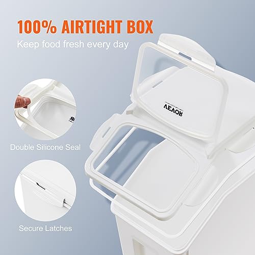 VEVOR Ingredient Storage Bin, 2 x 15L Dispenser Bin with 2 Measuring Cups, Attachable Casters and Airtight Lid, 2 Pcs/Set Dog Pet Food Storage Container, PP Material Kitchen Rice Cereal Flour Bin - size: 3.5 Gallon*2