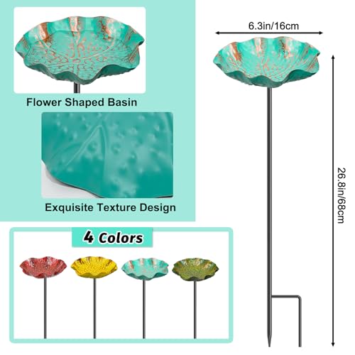 4PCS Hummingbird Bird Bath for Outside, Freestanding Metal Flower BirdBaths Bowl with Stake, Detachable Birdfeeder for Outdoor Yard Lawn Garden Decor (4PCS-Red-Yellow-Blue-Green) - style: 4PCS-Red-Yellow-Blue-Green