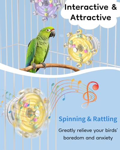 Pawfly 2 Pcs Bird Toys for Parakeets, Colorful Spinning Wheel Chew Toys, Interactive Spinner Rattle Parrot Toys, Cockatiel Toys, Parakeet Toys, Bird Cage Accessories for Entertainment Chewing Exercise - color: Yellow + Purple, size: 2 PC