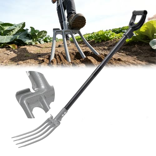 Gardening Pitchfork, 4-Tine Garden Fork 47” Heavy Duty Digging Manure Forks for Mulch Spreading Loosening Hay Potato Digging Composting Transplanting Aeration Farm Garden