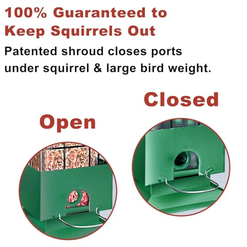 Squirrel Proof Bird Feeder, 3.5Lbs Metal Wild Bird Feeders Anti Squirrel with 4 Feeding Ports for Garden Bird Feeding Station Outdoors Hanging, Pigeon Resistant, Easy to Clean & Refill (Green) - color: Green