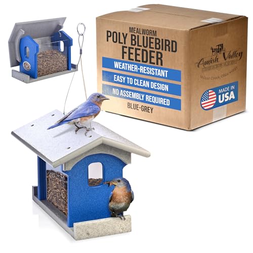 Poly Bluebird Feeder Durable Hanging Weather-Resistant Mealworm and Wild Bird Feeder Outdoor Feeder for Blue Birds Easy Fill-Clean Design Handcrafted in The USA (Blue-Grey) - color: Blue-Grey
