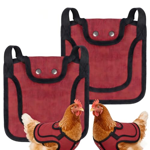 2pcs Chicken Saddle for Hens, Chicken Apron Clothes Hen Saddle for Chickens Adjustable Straps and Elastic Shoulder Suit Medium and Large Hens, Red