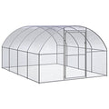 Large Chicken Coop, 118.1 x 118.1 x 78.7 Inch Galvanized Steel Chicken Run, Outdoor Walk-in Poultry Cage, Rectangular Hen Pen with Wire Mesh for Backyard Garden - color: Silver-A