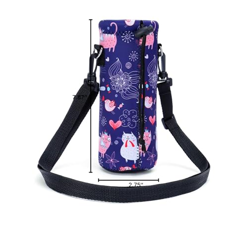 AMARY 500ML Neoprene Water Bottle Carrier Bag with Adjustable Shoulder Strap,Insulated Water Bottle Cover for Stainless Steel/Glass/Plastic Bottles 16.9OZ (cat) - color: Cat