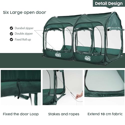 ANC POP 2Pcs Portable Chicken Run, Pop Up Chicken Tent for Small Animals Outdoor Gardening Net with 3 Doors and Handbag, Easy to Install and Storage, Green (80 x 40 x45) - size: 80 x 40 x45"