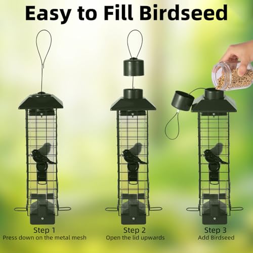 Squirrel Proof Bird Feeder, Metal Mesh Bird Feeder for Outside, Large Capacity and 4 Ports Perches (Green) - color: Green