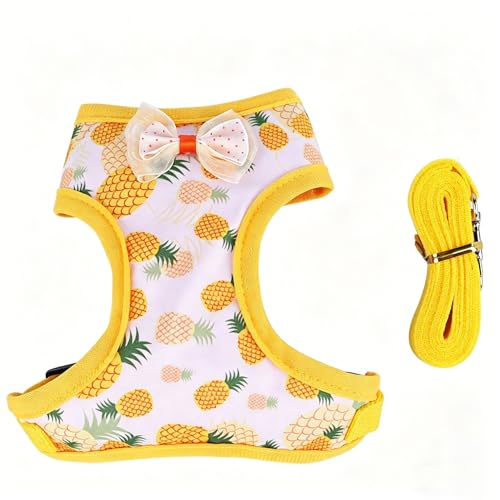 Chicken Harness and Leash Set Adjustable Mesh Breathable Pets Leashs Duck Training Harness for Goose Hen Rooster Parrots Dog Kitten,Yellow Pineapple S - color: Yellow, size: S (Chest 9.8-11.8)