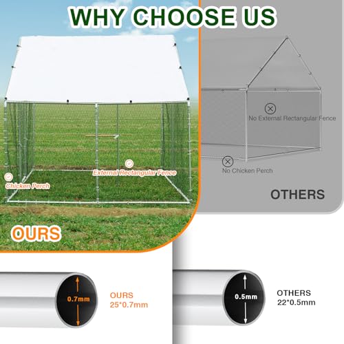 Large Metal Chicken Coop Heavy Duty Chicken Pens Outdoor with Top Walk in Poultry Cage Chicken Run Dog Kennel with Water Resident and Anti-UV Cover for Yard with Cover Duck Rabbit Cage - size: 117.6"L x 79.2"W x 79.2"H
