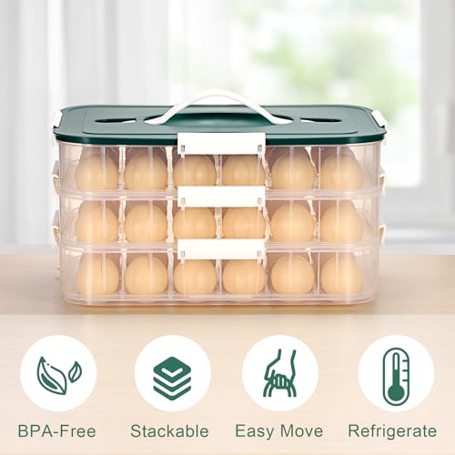 BTSKY Deviled Egg Platter with Lid, 3-Layer 54 Slots Deviled Eggs Carrier, Clear Portable Egg Holder for Fridge Reusable Deviled Eggs Tray Carton Box for Easter and Party Favor (3-Layer, Green) - color: Green, size: 3 Layer-Hold 54 Eggs