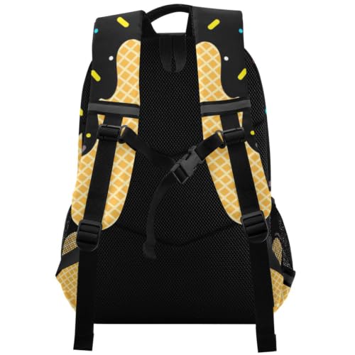 Kids Black Ice Cream Backpack for Boys Girls School Bags | Elementary Middle, Travel Daypack Lightweight Waterproof with Reflective Strip - color: Black Ice Cream