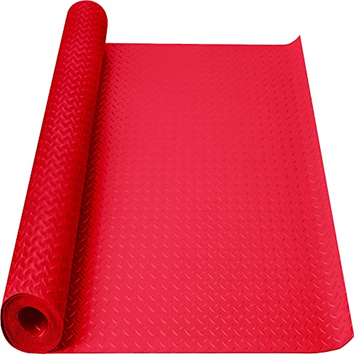 2.5mm Thickened 5Ft x 17Ft Garage Floor Mat Rubber Flooring Roll, Red | 85sqft Diamond Plate PVC Rubber & Vinyl Flooring Roll, Non-Slip Floor Protector Mat for Garage Warehouse Basement Trailer - size: 5Ft x 17Ft--Red
