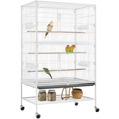 Yaheetech 52inch Bird Cage Extra Large Parakeet Parrot Cage for Lovebird Cockatiel Conure Finch with Rolling Stand White - color: White, size: 31.1"L x 20.4"W x 52.0"H