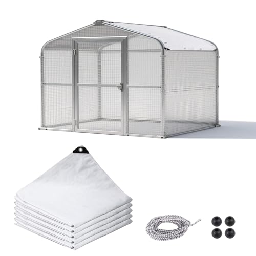 Klmnop Chicken Coop Cover, Waterproof 11.8 x 6 ft Chicken Coop Tarp Cover for Winter with Ball Bungees Cords for Large Coops, Walk-in Chickens Run Pen, Chicken Run(White)