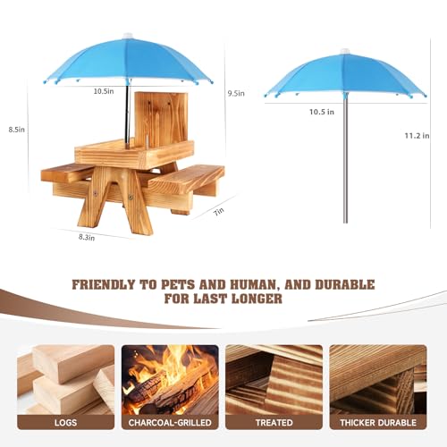 Gnodary Squirrel Feeder with Umbrella, Squirrel Feeders for Outside, Squirrel Picnic Table Feeder - Chipmunk Feeder Hold Corn, Corn Cob, Peanuts (Light-Blue) - color: Light-Blue