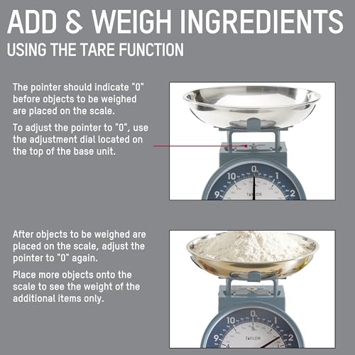 Taylor Mechanical Kitchen Weighing Food Scale with Bowl, Weighs up to 11lbs, Measures in Grams and Ounces, Food Scales for Kitchen, Storm Blue - color: Storm Blue, size: Mini
