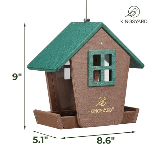 Kingsyard 4 lbs Large Bird Feeder House for Outdoors Hanging | Recycled Poly Lumber, Weatherproof Roof, Hopper Bird Feeders for Cardinal Bluebird, Garden Yard Outside Decor, Green - color: Green
