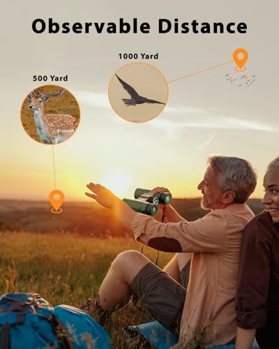 Professional 12x42 HD Binoculars - High Powered Large View with | Clear Low Light Vision - Adults Binoculars for Bird Watching, Hunting, Hiking, Travel, Cruise, Green, AT66V3