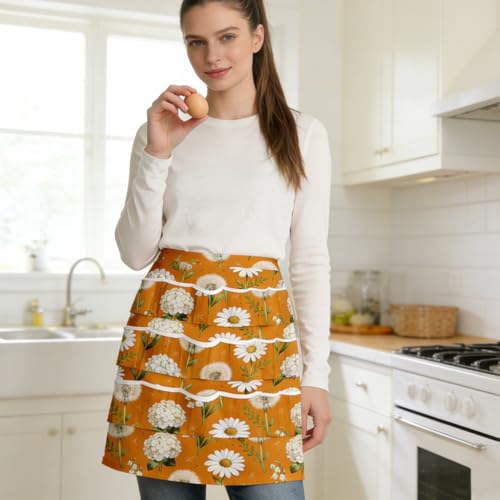 CUTHOLLOW Egg Collecting Apron for Adlut, Housewife, 18 Deep Pockets Hen Egg Gathering Holding Apron with Elastic Closures - style: Wildflowers and Daisies With Dandelions