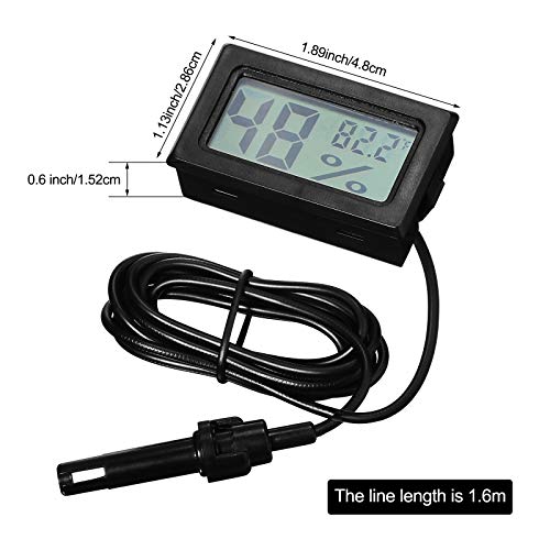 Weewooday Mini Digital Temperature Humidity Meters Gauge with Probe Gauge LCD Fahrenheit Display Thermometer Hygrometer for Incubator Reptile Plant Greenhouse Chicken Coop Garden(Black, 3 Pieces) - size: Black