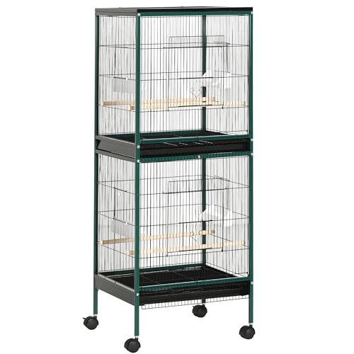PawHut Large Bird Cage 1.7 ft. Width for Wingspan 55", Green | Bird Aviary Indoor, Multi-Door Design, Fit for a Canary, Finch, Conure - color: Green