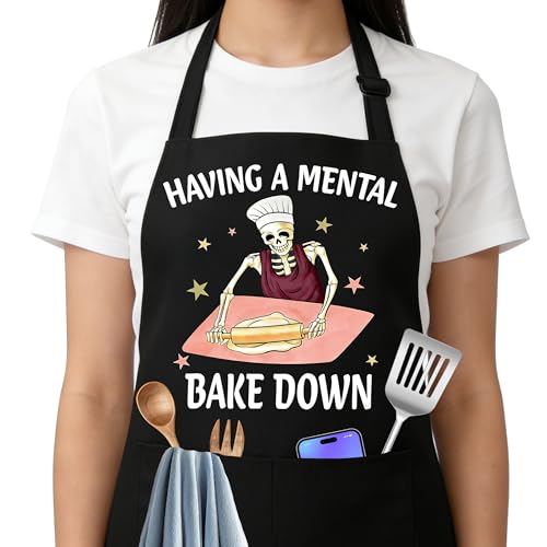Having a Mental Bakedown Sourdough Apron for Women with Large Pockets - Funny Baking Aprons, Adjustable Kitchen Apron for Bread Making, Grilling - Unique Sourdough Gifts for Bakers & Moms - C15 - color: Having a Mental Bakedown 2