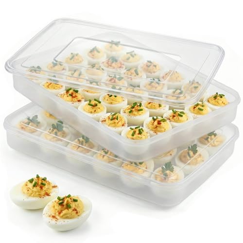 HANSGO Deviled Egg Containers with Lid, Set of 2, Plastic Clear Deviled Egg Tray Holder Carrier for 60 Eggs, Suitable for Refrigerator, Home, Party, Kitchen Supplies, Stackable & Portable - color: 60 Egg Box