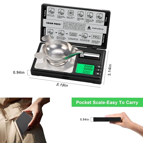 GRAM PRES High Precision Milligram Scale, Digital Mini Pocket Gram Scale | 50g/0.001g Mg Scale for Weighing Powders,Jewelry, Medicine, Gem, Reloading, with Cal Weight, Tweezer ，Tray and Scoop - color: Black