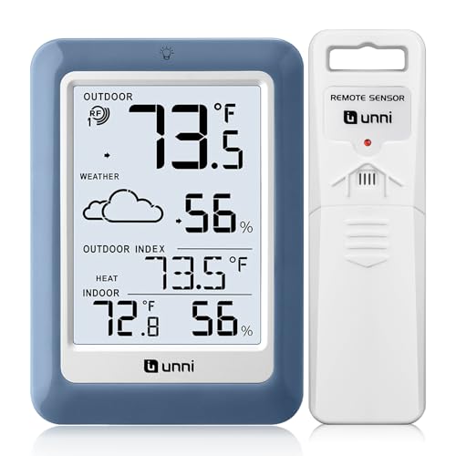 Indoor Outdoor Thermometer Hygrometer Wireless Weather Station, Temperature Humidity Monitor Battery Powered Inside Outside Thermometers with 330ft Range Remote Sensor(Blue) - color: Blue
