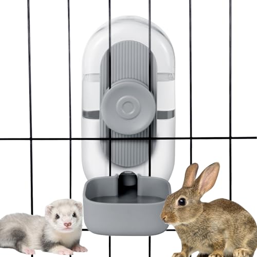 Lemtrflo 28oz Rabbit Water Bottle Dispenser, Bunny Cage Water Bowl | Suitable for Rabbits, Guinea Pigs, Ferrets, and Other Small Pets - color: Gray