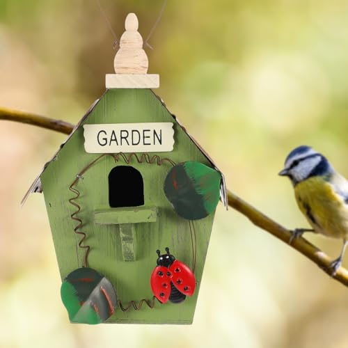 Hanging Bird House Wooden Bird Shelter for Outdoor Decor Small House for Balcony Garden Porch Houses for Outside Hanging 8.66 X 5.90 X 4.33 in