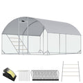CHIKENCOOP 13x6.5x6.6ft Metal Chicken Coop, Full-Cover 2-Room Chicken Run | Upgraded two-room walk-in run with continuous waterproof UV-resistant cover, solar light, rear supports, and bottom braces - size: 159.0"L x 118.0"W x 78.0"H
