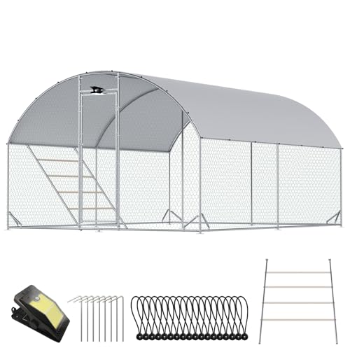 CHIKENCOOP 13x6.5x6.6ft Metal Chicken Coop, Full-Cover 2-Room Chicken Run | Upgraded two-room walk-in run with continuous waterproof UV-resistant cover, solar light, rear supports, and bottom braces - size: 159.0"L x 118.0"W x 78.0"H