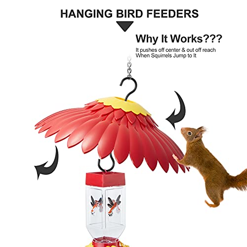 Beserie Squirrel Baffle Hummingbird Feeder Shade Cover Dome Shield Hang from Bird Feeders for Outdoors Squirrel Proof Protect Feed Red Yellow Attract Hummingbirds Moat Proof-14inch(Red) - color: Red02 14in
