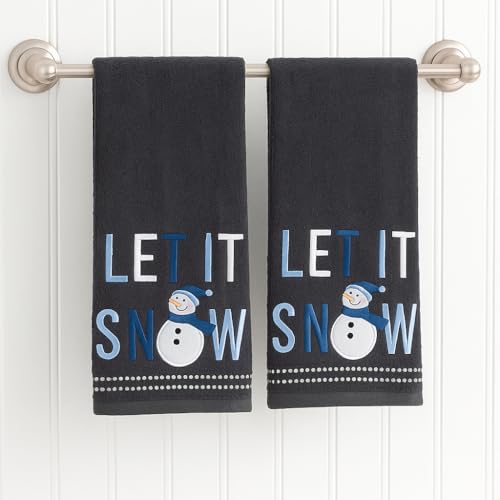 Christmas Bathroom Hand Towels- Set of 2 100% Cotton Dark Gray Winter Embroidered Snowman Let it Snow Design- 16 x 25 Festive Bath & Kitchen Decor - color: Let It Snowman