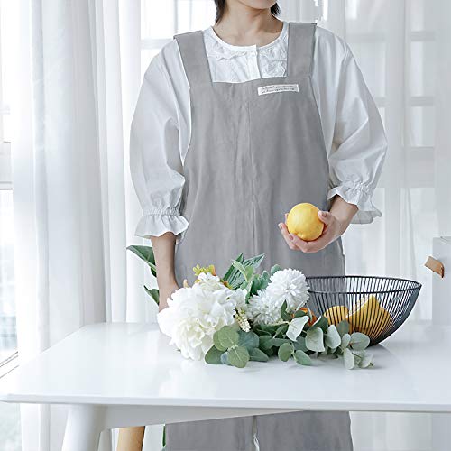 Cotton Aprons for Women and Men | Cross-Back Apron with Pockets - color: Grey